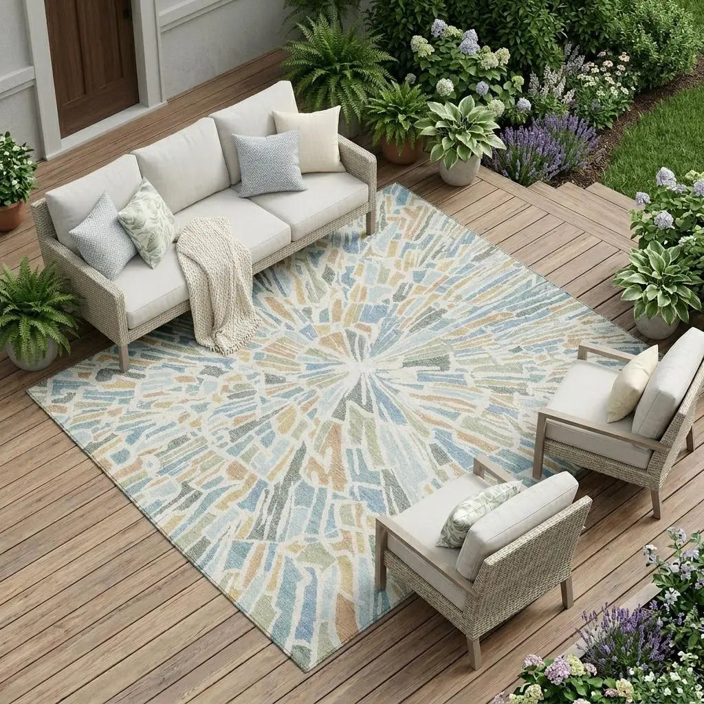 8' X 10' Blue And Denim Blue Abstract Washable Indoor Outdoor Area Rug Homeroots Outdoor