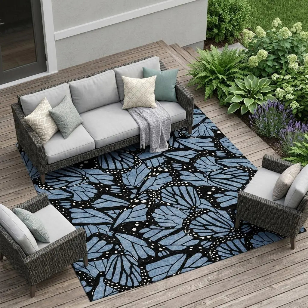 8' X 10' Blue And Denim Blue Animal Print Washable Indoor Outdoor Area Rug Homeroots Outdoor