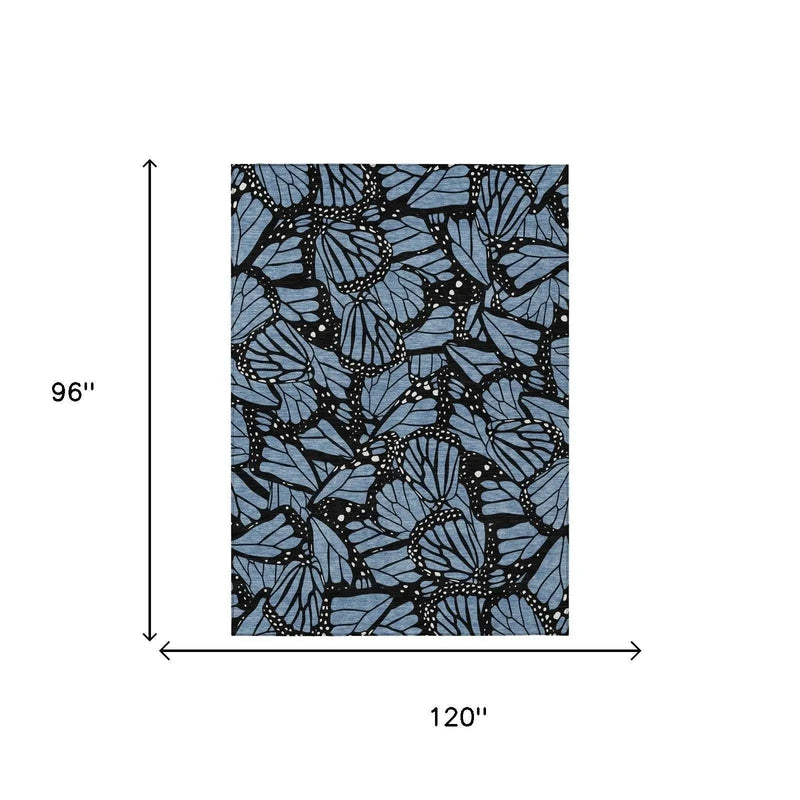 8' X 10' Blue And Denim Blue Animal Print Washable Indoor Outdoor Area Rug Homeroots Outdoor