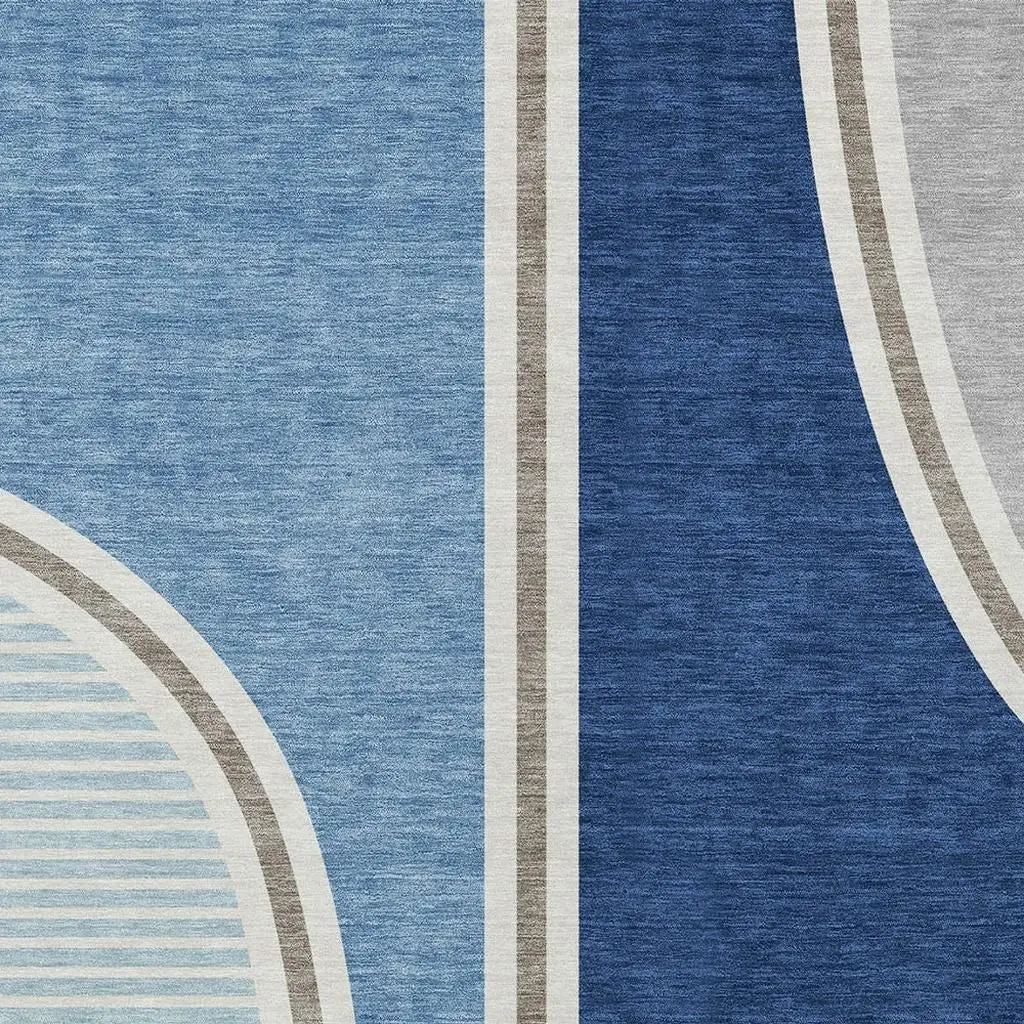 8' X 10' Blue And Denim Blue Geometric Washable Indoor Outdoor Area Rug Homeroots Outdoor
