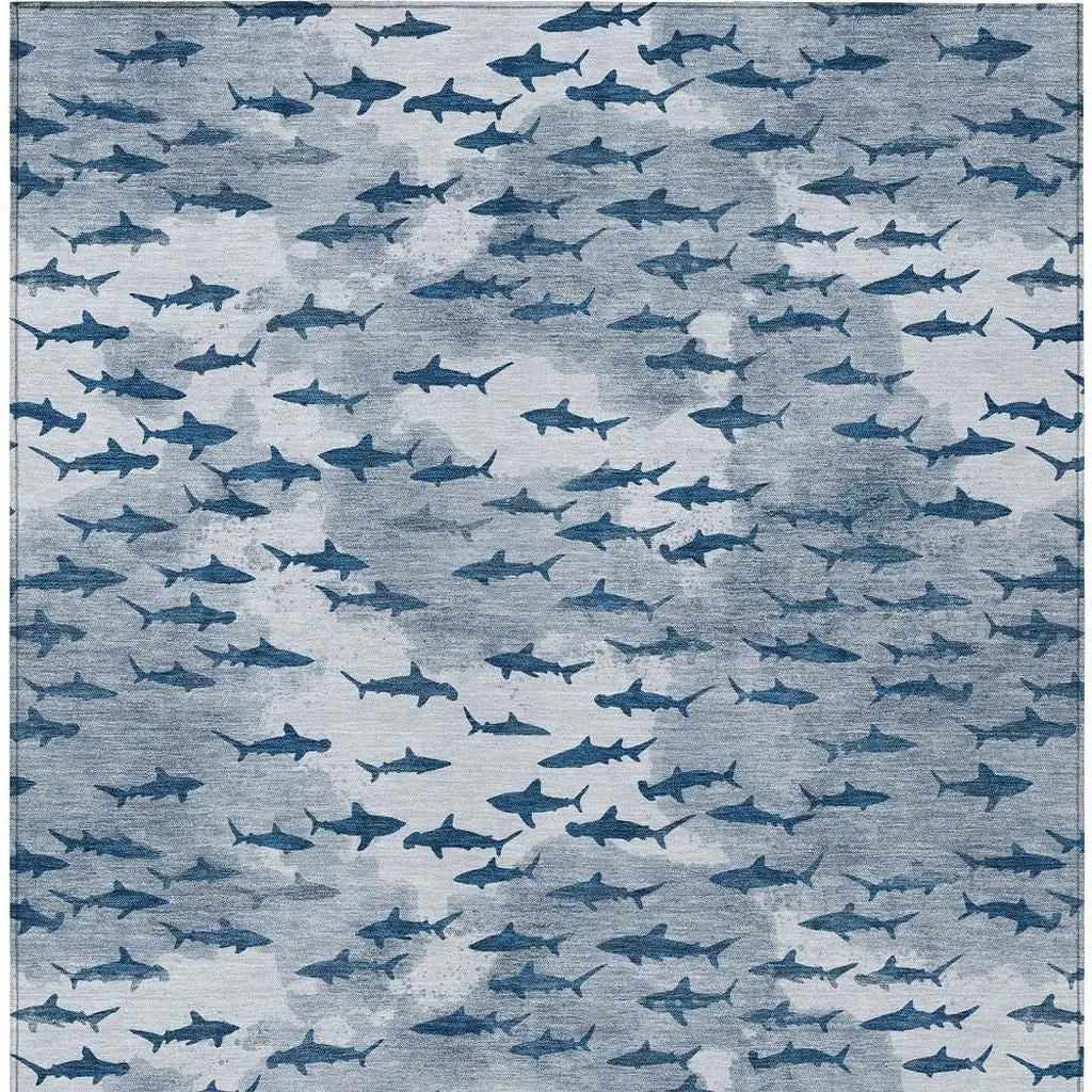 8' X 10' Blue And Denim Blue Horse Washable Indoor Outdoor Area Rug Homeroots Outdoor