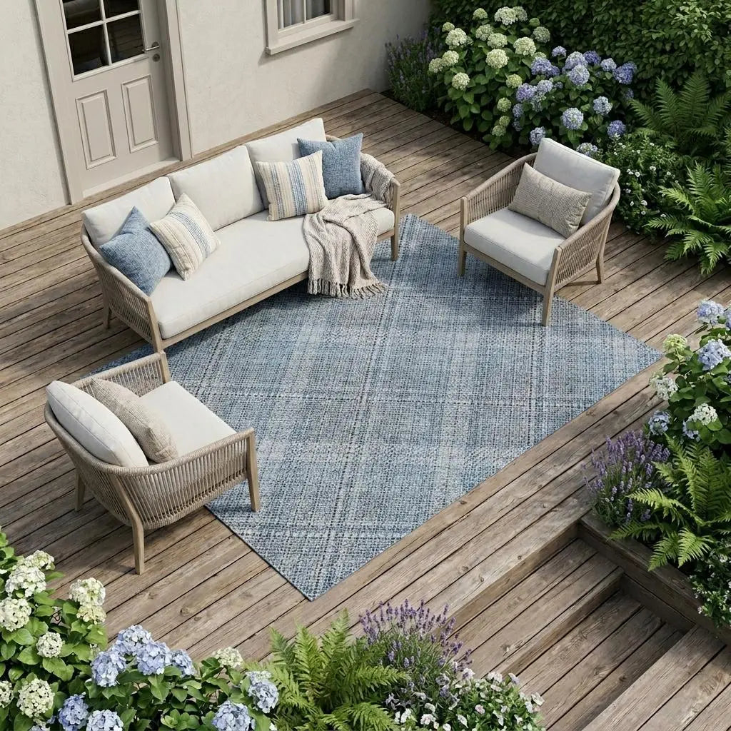 8' X 10' Blue And Denim Blue Plaid Washable Indoor Outdoor Area Rug Homeroots Outdoor