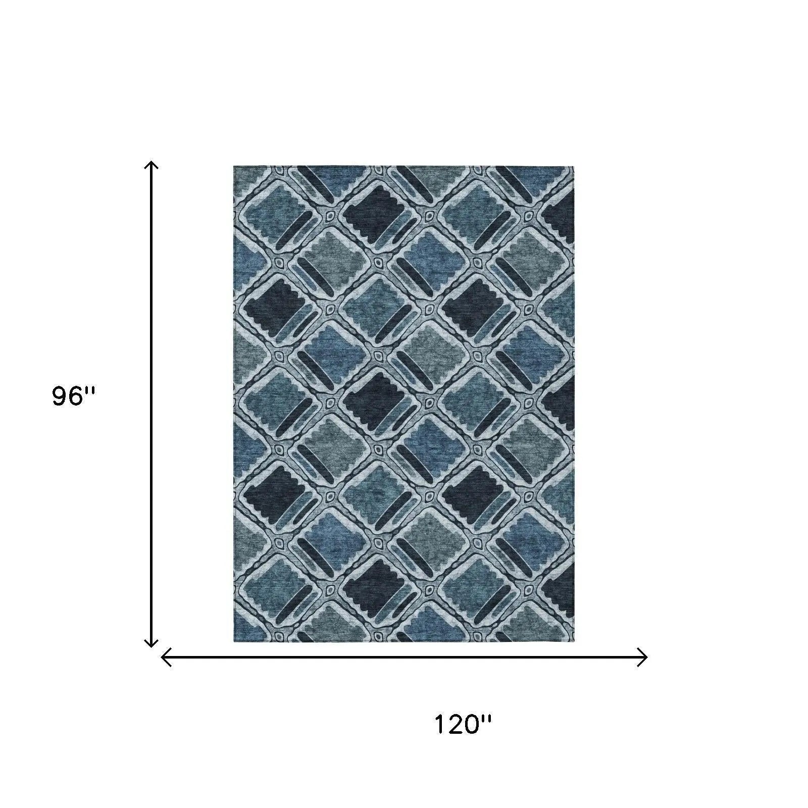 8' X 10' Blue And Graphite Geometric Washable Indoor Outdoor Area Rug Homeroots Outdoor