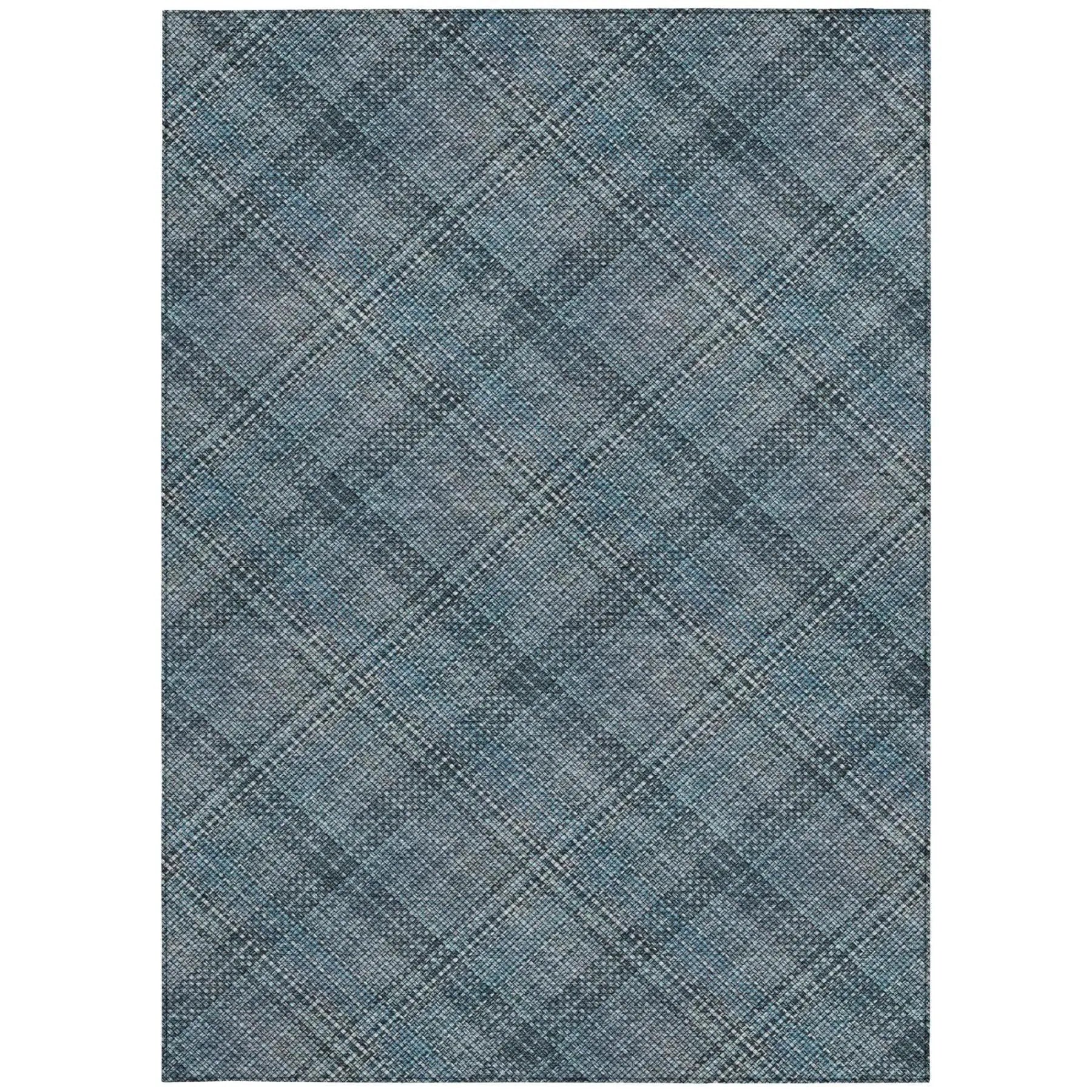 8' X 10' Blue And Graphite Plaid Washable Indoor Outdoor Area Rug Homeroots Outdoor
