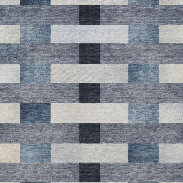 8' X 10' Blue And Graphite Striped Washable Indoor Outdoor Area Rug Homeroots Outdoor