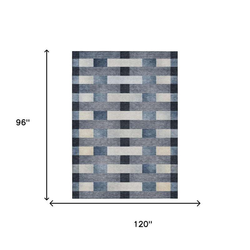 8' X 10' Blue And Graphite Striped Washable Indoor Outdoor Area Rug Homeroots Outdoor