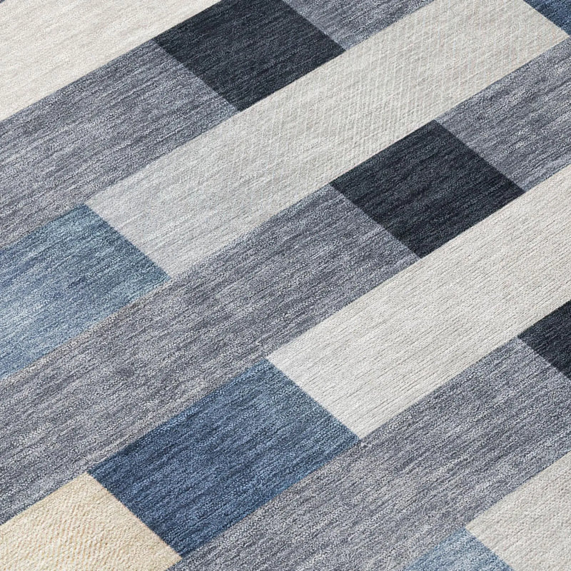 8' X 10' Blue And Graphite Striped Washable Indoor Outdoor Area Rug Homeroots Outdoor