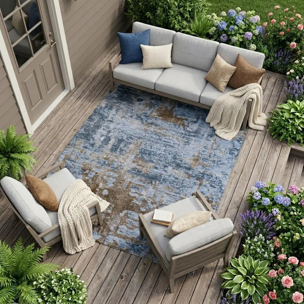 8' X 10' Blue And Gray Abstract Washable Indoor Outdoor Area Rug Homeroots Outdoor