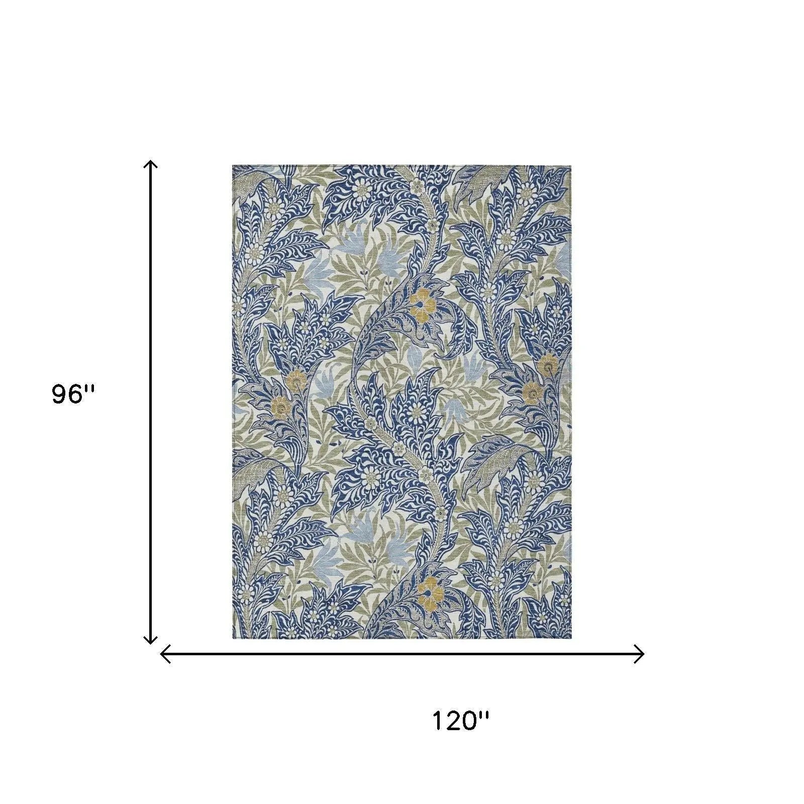 8' X 10' Blue And Gray Botanical Leaves Washable Indoor Outdoor Area Rug Homeroots Outdoor