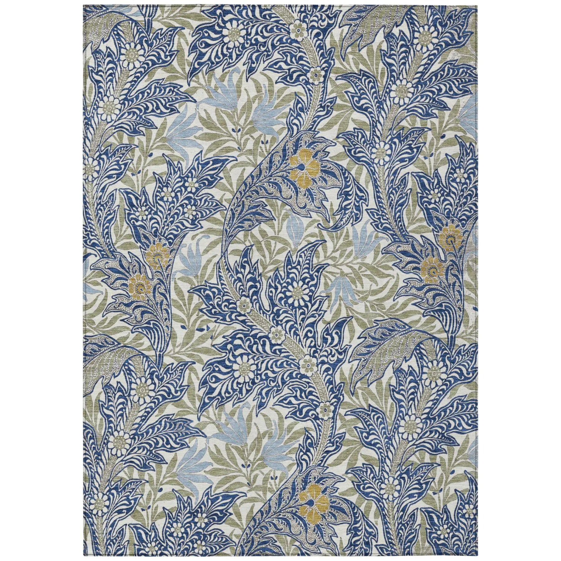 8' X 10' Blue And Gray Botanical Leaves Washable Indoor Outdoor Area Rug Homeroots Outdoor