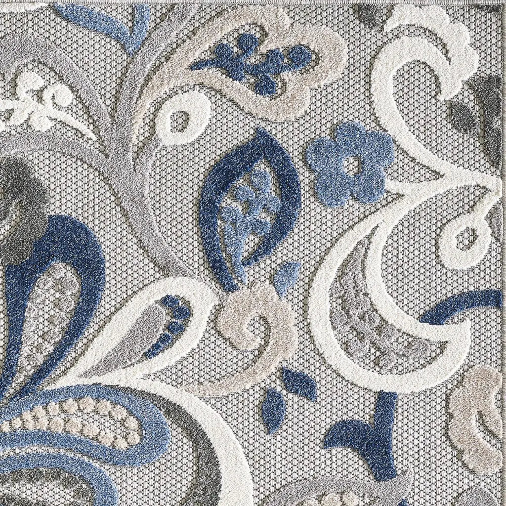 8' X 10' Blue And Gray Floral Stain Resistant Indoor Outdoor Area Rug Homeroots Outdoor