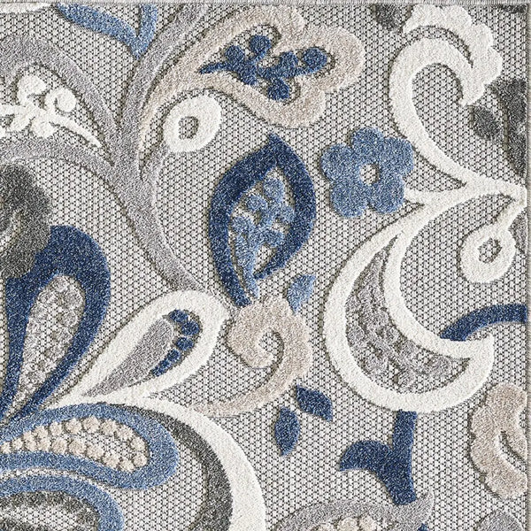 8' X 10' Blue And Gray Floral Stain Resistant Indoor Outdoor Area Rug Homeroots Outdoor