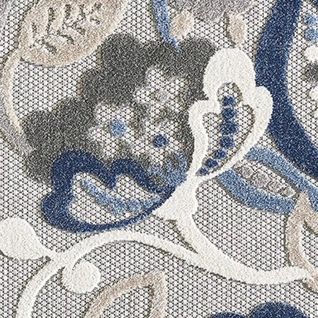 8' X 10' Blue And Gray Floral Stain Resistant Indoor Outdoor Area Rug Homeroots Outdoor