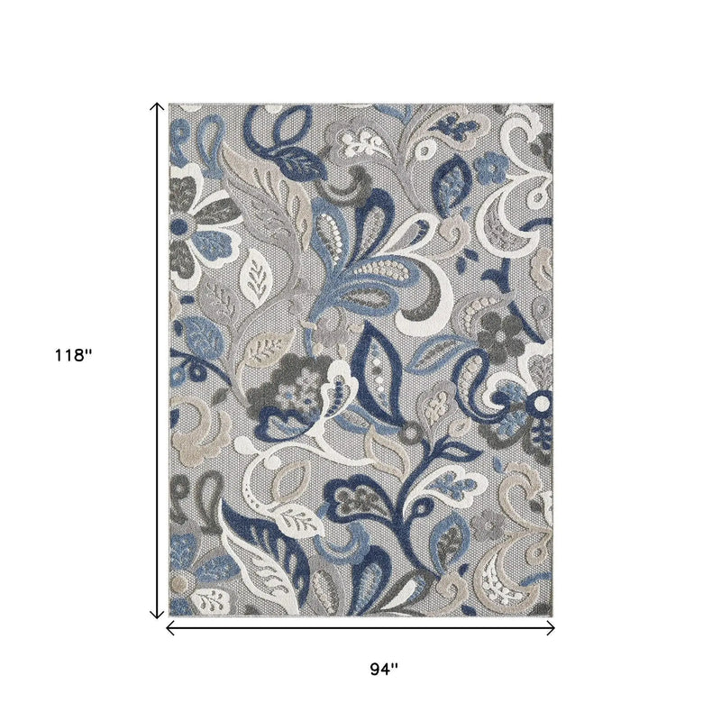 8' X 10' Blue And Gray Floral Stain Resistant Indoor Outdoor Area Rug Homeroots Outdoor