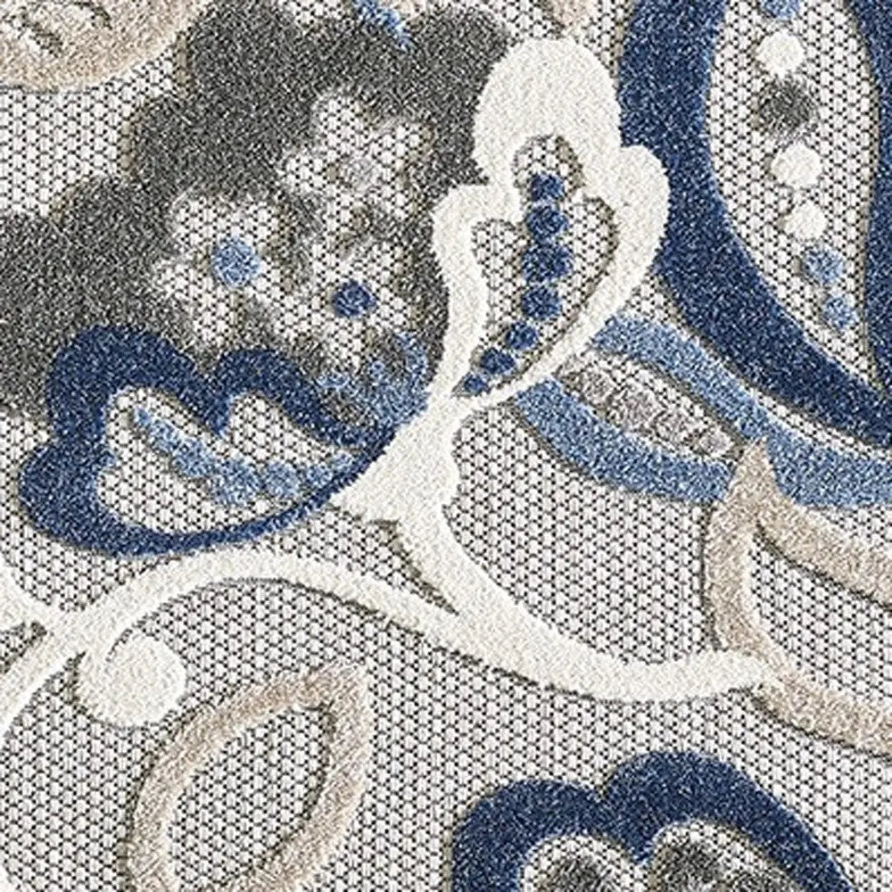 8' X 10' Blue And Gray Floral Stain Resistant Indoor Outdoor Area Rug Homeroots Outdoor