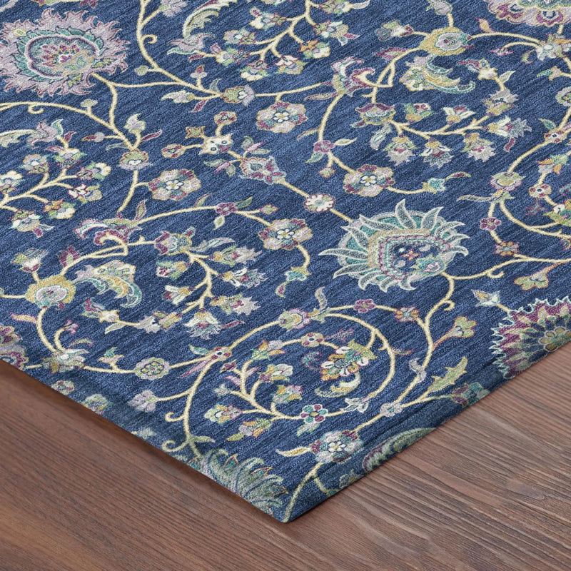 8' X 10' Blue And Gray Floral Washable Indoor Outdoor Area Rug Homeroots Outdoor