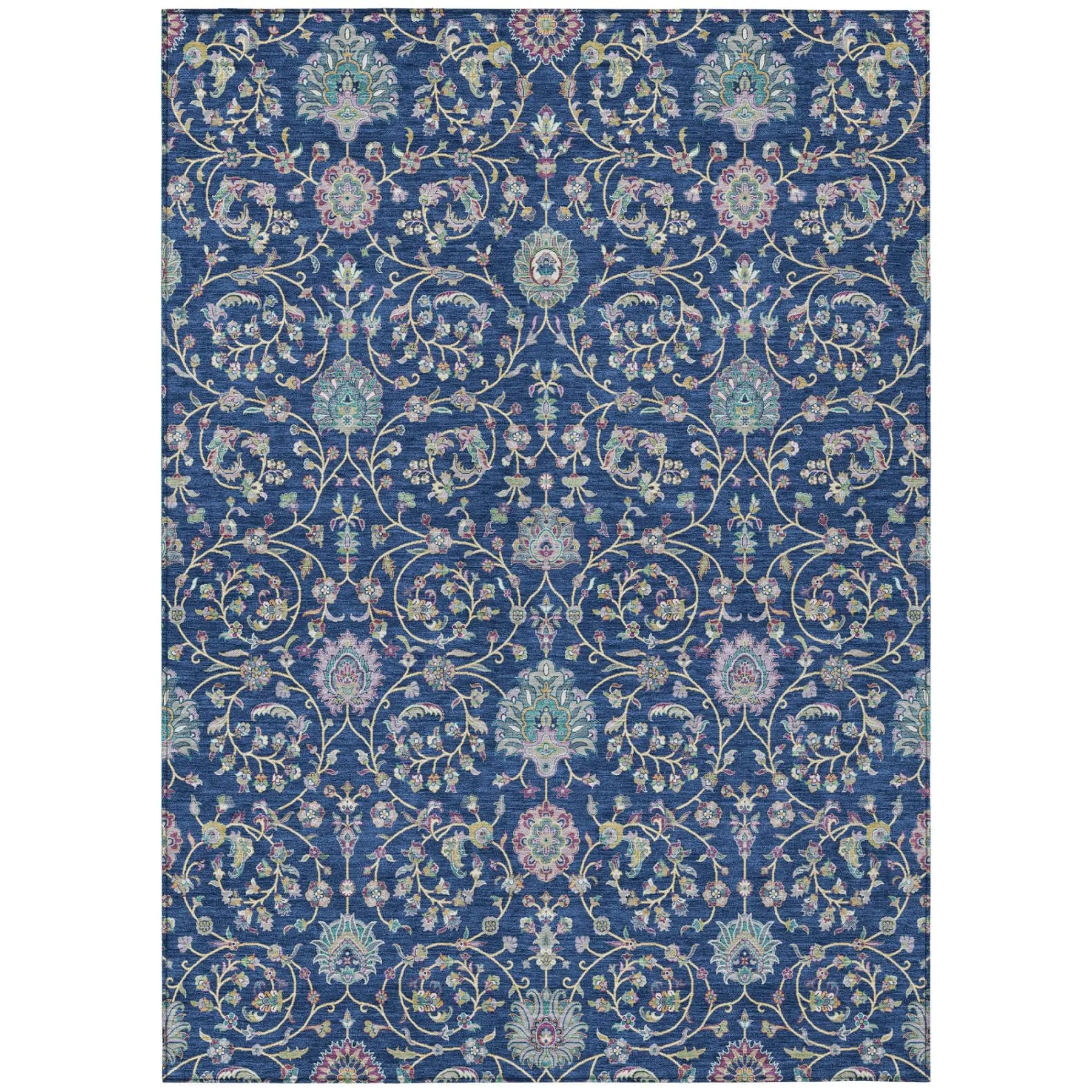 8' X 10' Blue And Gray Floral Washable Indoor Outdoor Area Rug Homeroots Outdoor