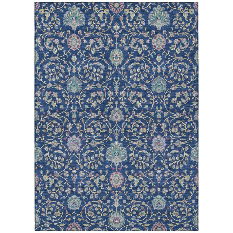 8' X 10' Blue And Gray Floral Washable Indoor Outdoor Area Rug Homeroots Outdoor