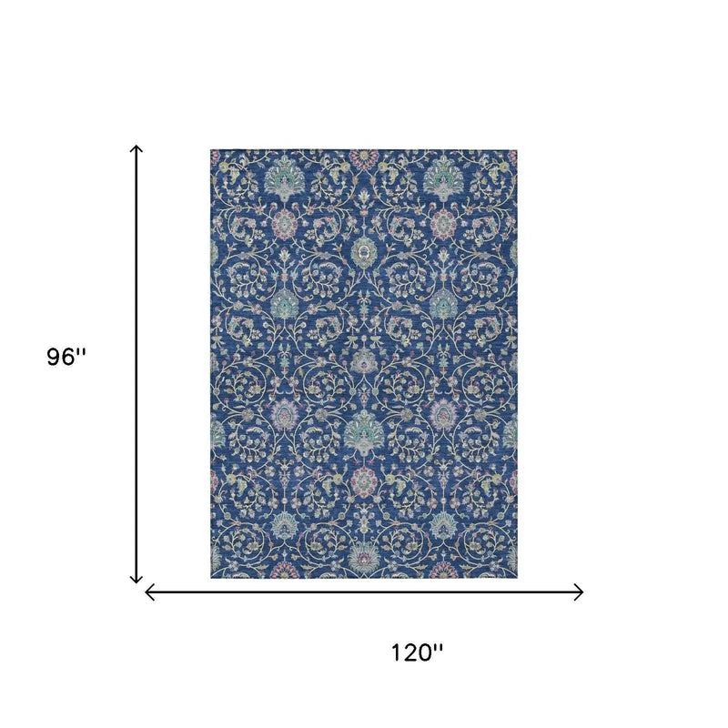8' X 10' Blue And Gray Floral Washable Indoor Outdoor Area Rug Homeroots Outdoor