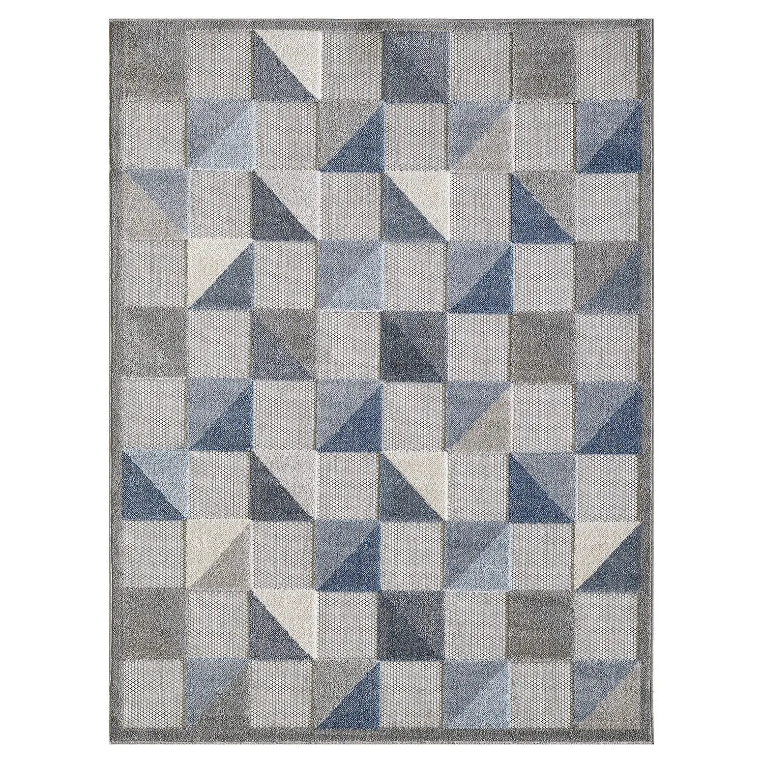8' X 10' Blue And Gray Geometric Stain Resistant Indoor Outdoor Area Rug Homeroots Outdoor