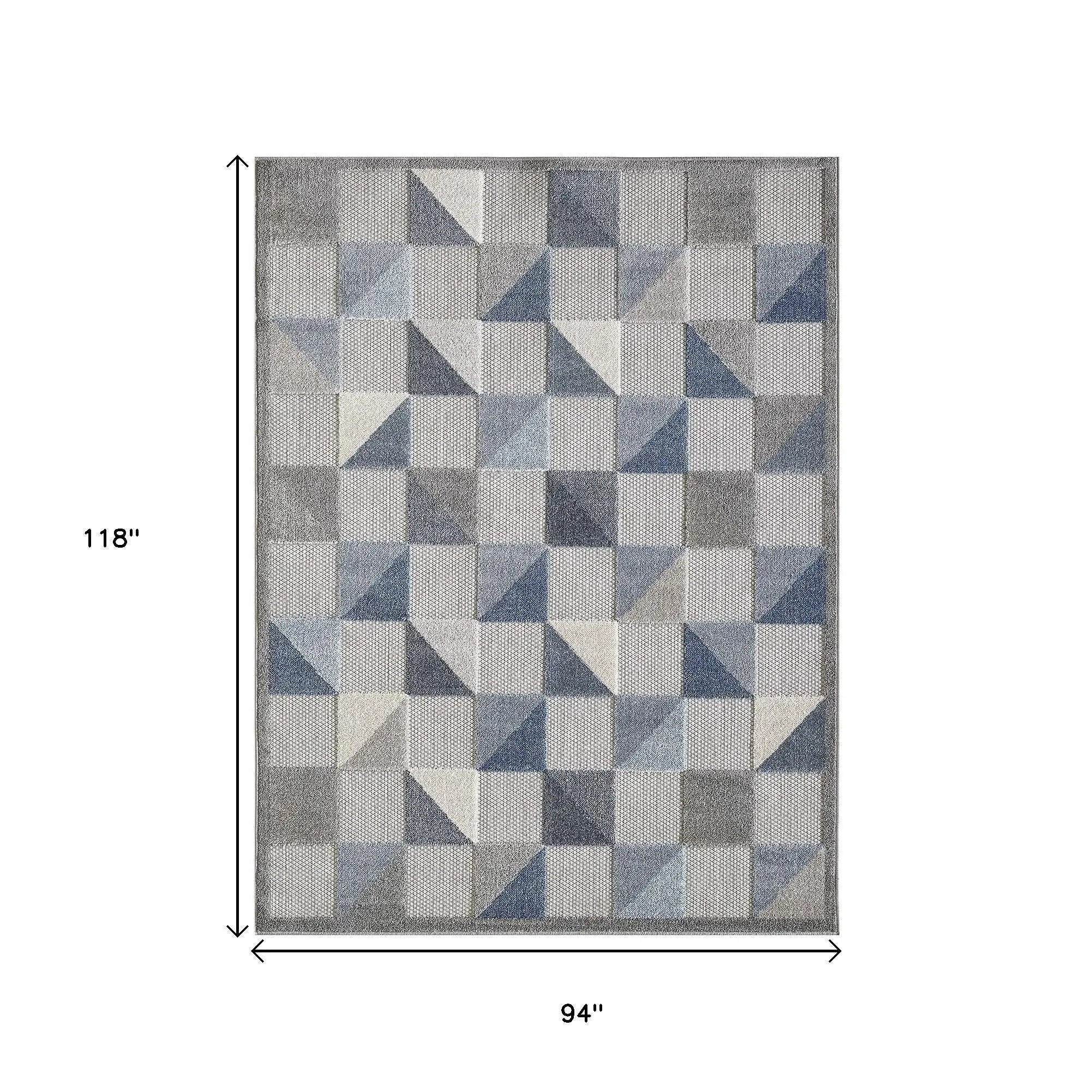8' X 10' Blue And Gray Geometric Stain Resistant Indoor Outdoor Area Rug Homeroots Outdoor