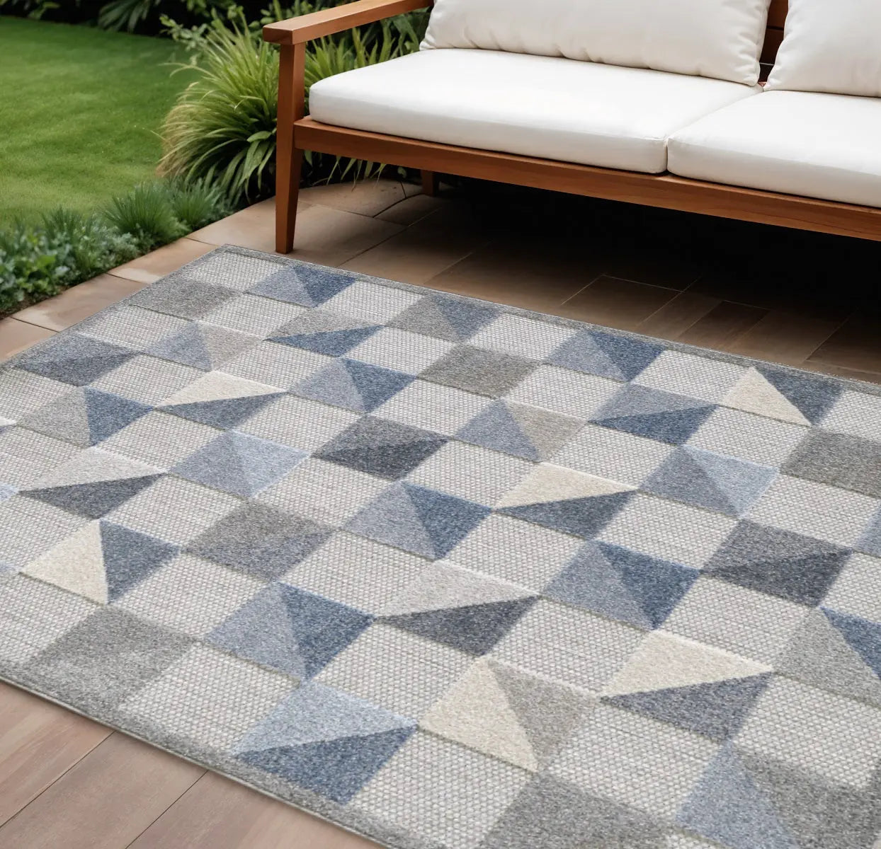 8' X 10' Blue And Gray Geometric Stain Resistant Indoor Outdoor Area Rug Homeroots Outdoor