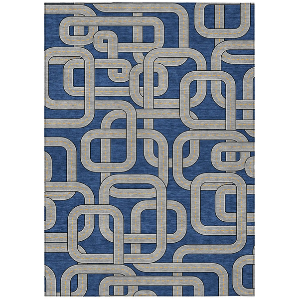 8' X 10' Blue And Gray Geometric Washable Indoor Outdoor Area Rug Homeroots Outdoor