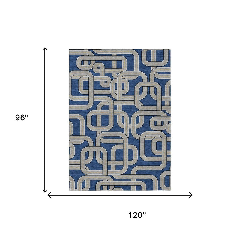 8' X 10' Blue And Gray Geometric Washable Indoor Outdoor Area Rug Homeroots Outdoor