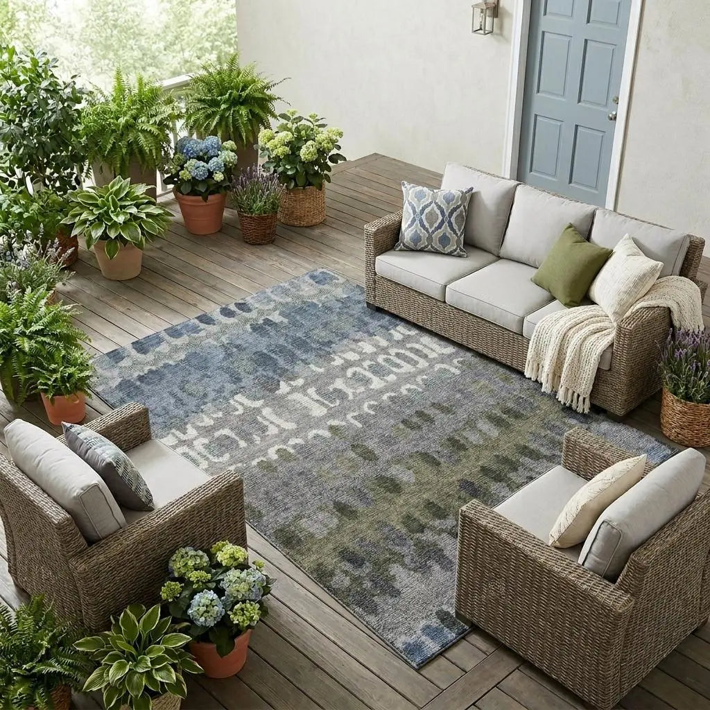 8' X 10' Blue And Gray Geometric Washable Indoor Outdoor Area Rug Homeroots Outdoor