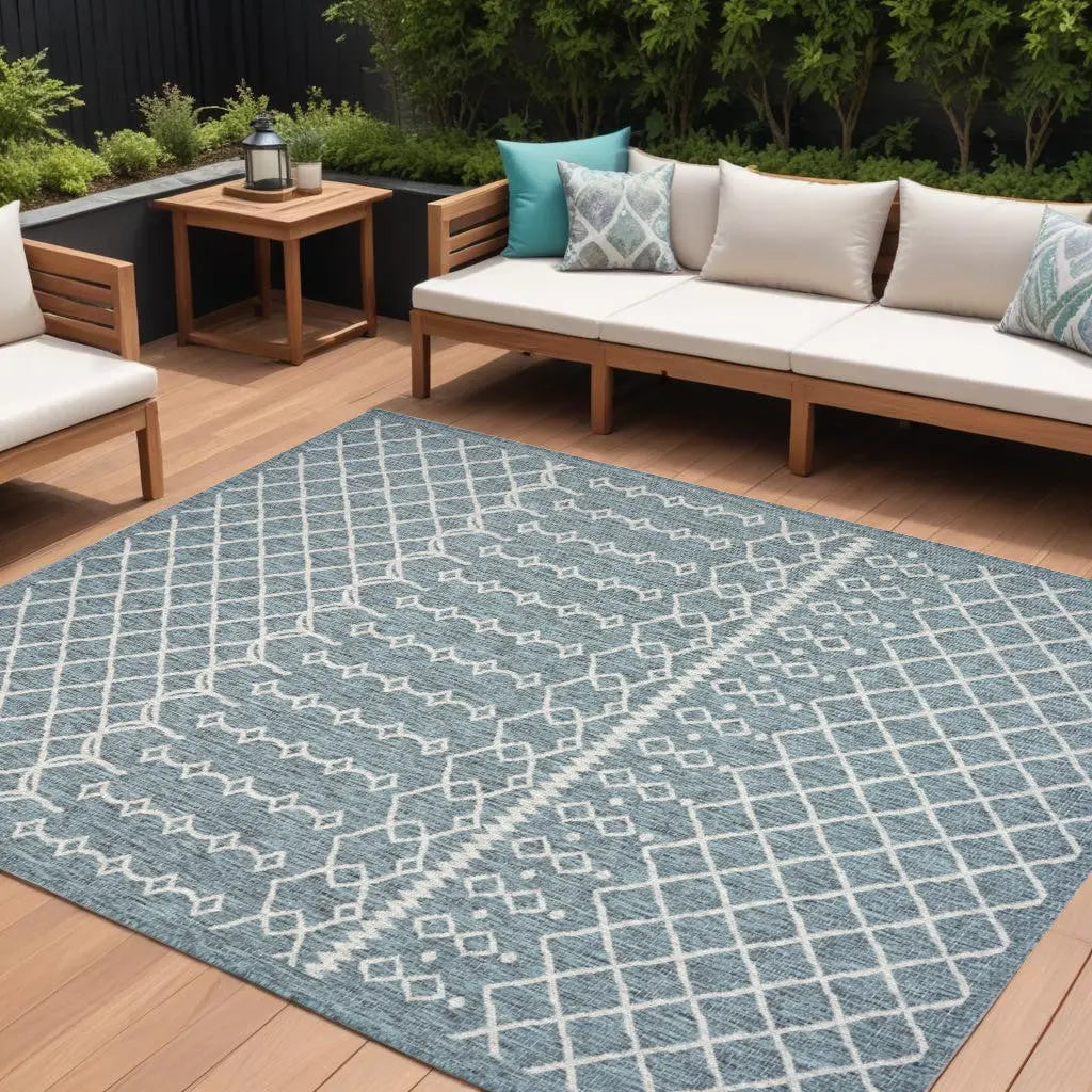 8' X 10' Blue And Gray Indoor Outdoor Area Rug Homeroots Outdoor