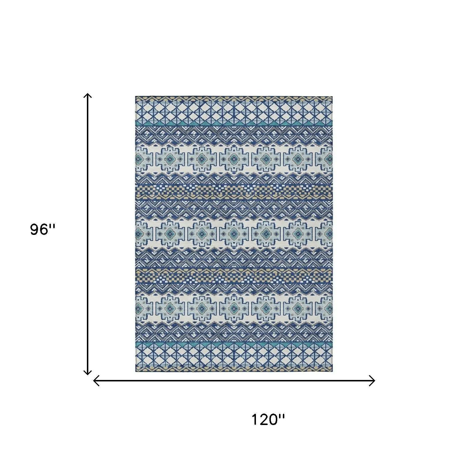 8' X 10' Blue And Gray Striped Washable Indoor Outdoor Area Rug Homeroots Outdoor