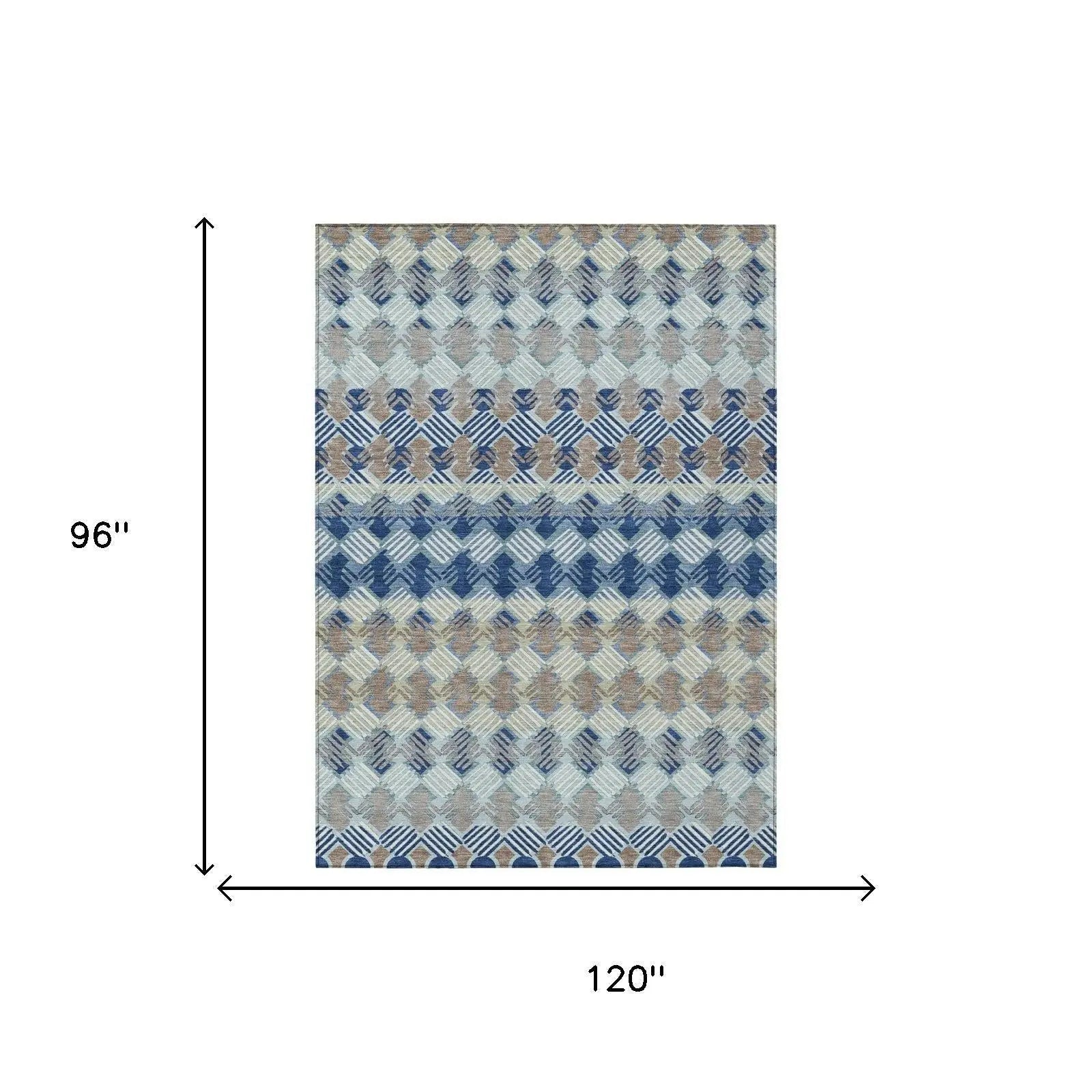 8' X 10' Blue And Gray Striped Washable Indoor Outdoor Area Rug Homeroots Outdoor