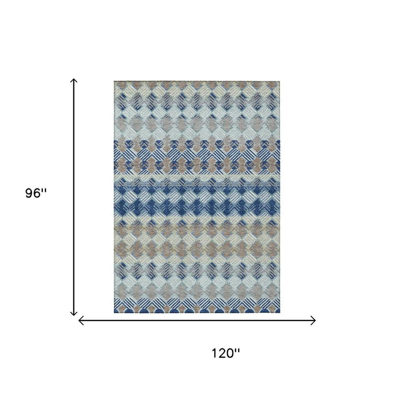 8' X 10' Blue And Gray Striped Washable Indoor Outdoor Area Rug Homeroots Outdoor
