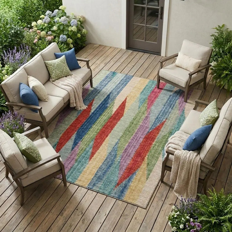 8' X 10' Blue And Gray Striped Washable Indoor Outdoor Area Rug Homeroots Outdoor
