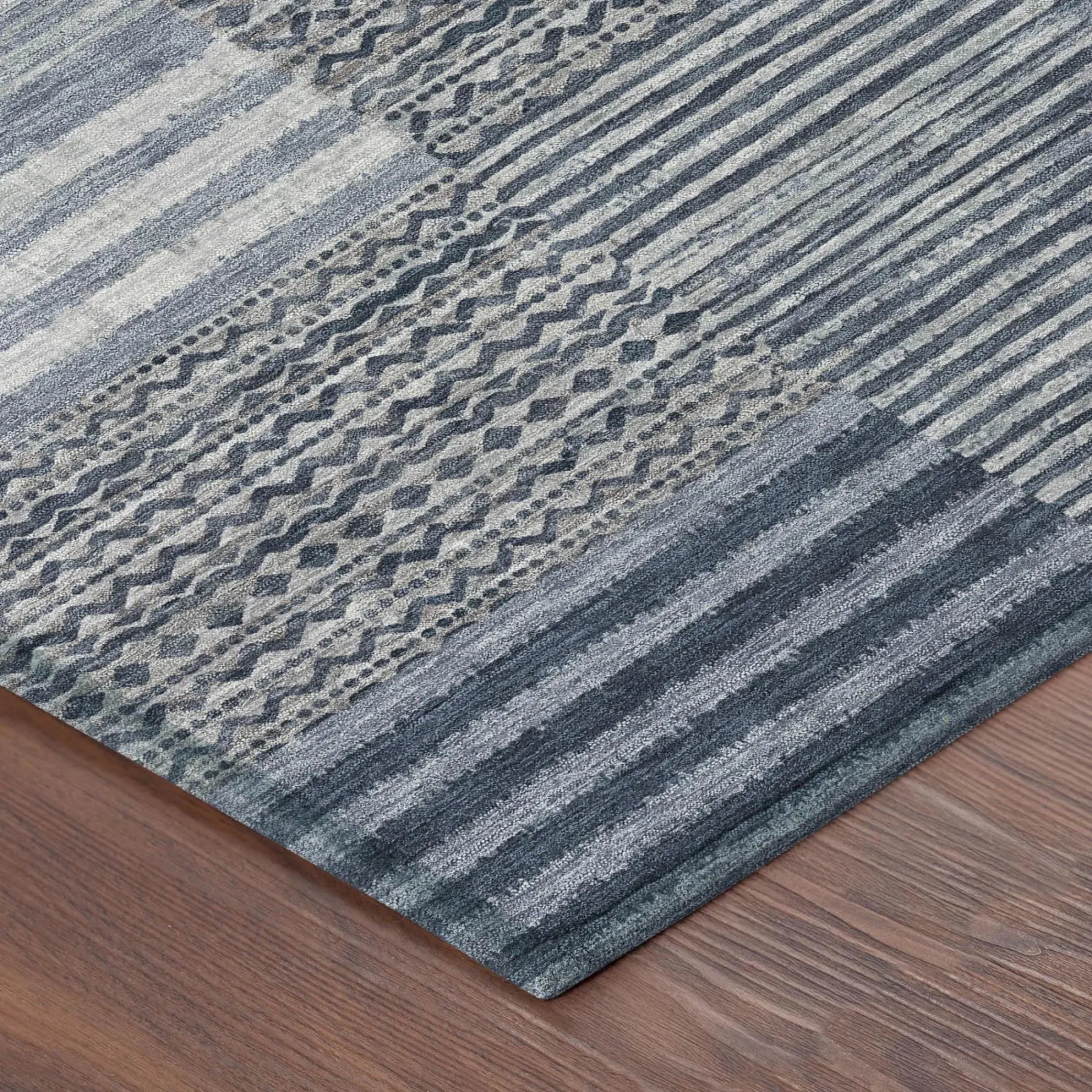 8' X 10' Blue And Gray Striped Washable Indoor Outdoor Area Rug Homeroots Outdoor