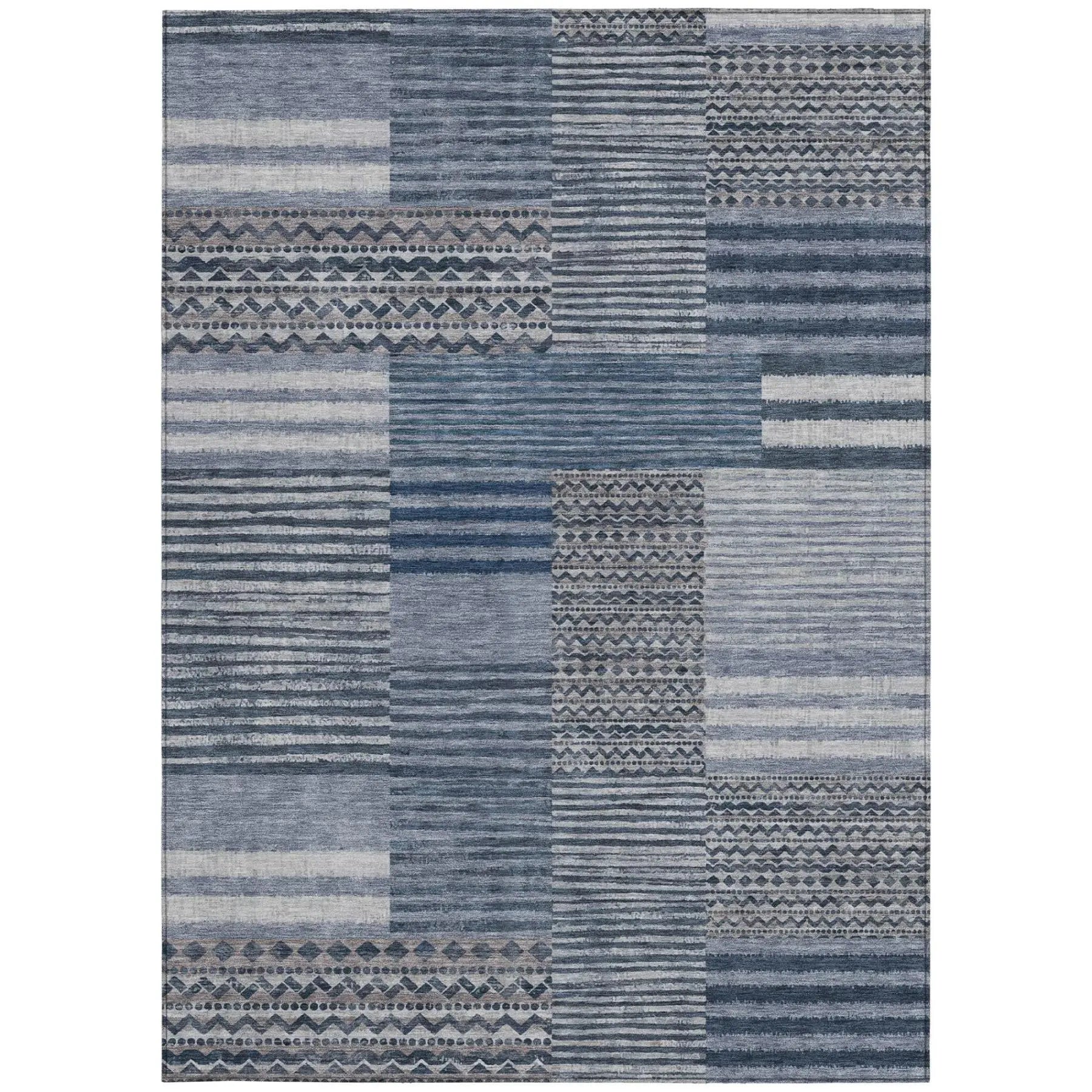 8' X 10' Blue And Gray Striped Washable Indoor Outdoor Area Rug Homeroots Outdoor