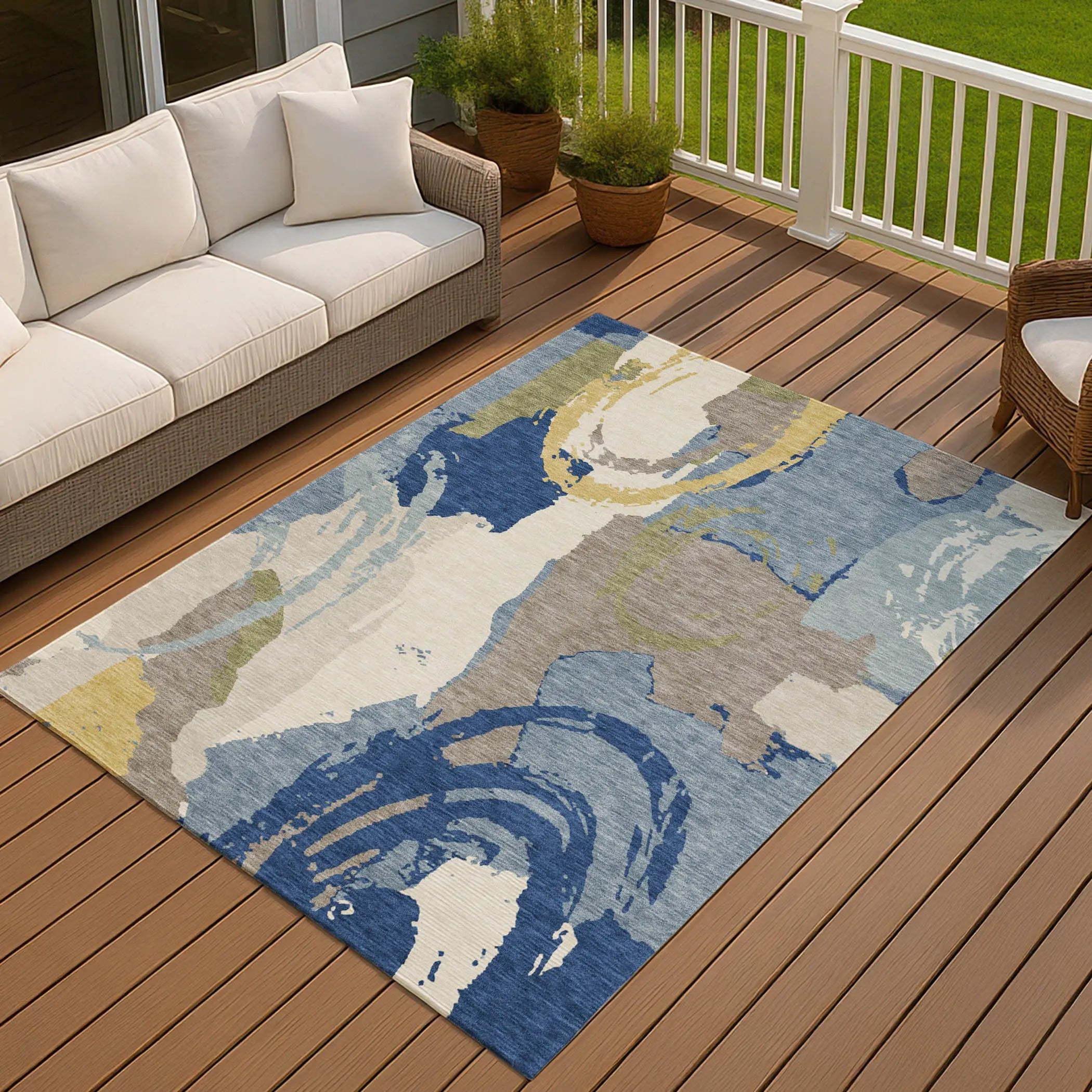 8' X 10' Blue And Green Abstract Washable Indoor Outdoor Area Rug Homeroots Outdoor