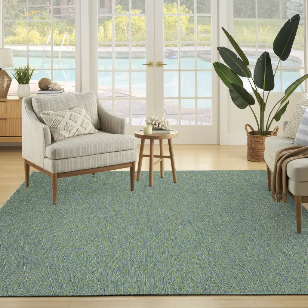 8' X 10' Blue And Green Geometric Indoor Outdoor Area Rug Homeroots Outdoor