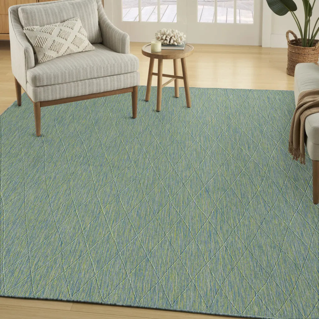 8' X 10' Blue And Green Geometric Indoor Outdoor Area Rug Homeroots Outdoor