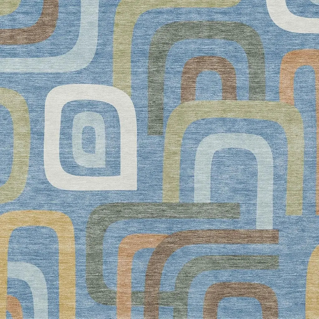 8' X 10' Blue And Green Geometric Washable Indoor Outdoor Area Rug Homeroots Outdoor