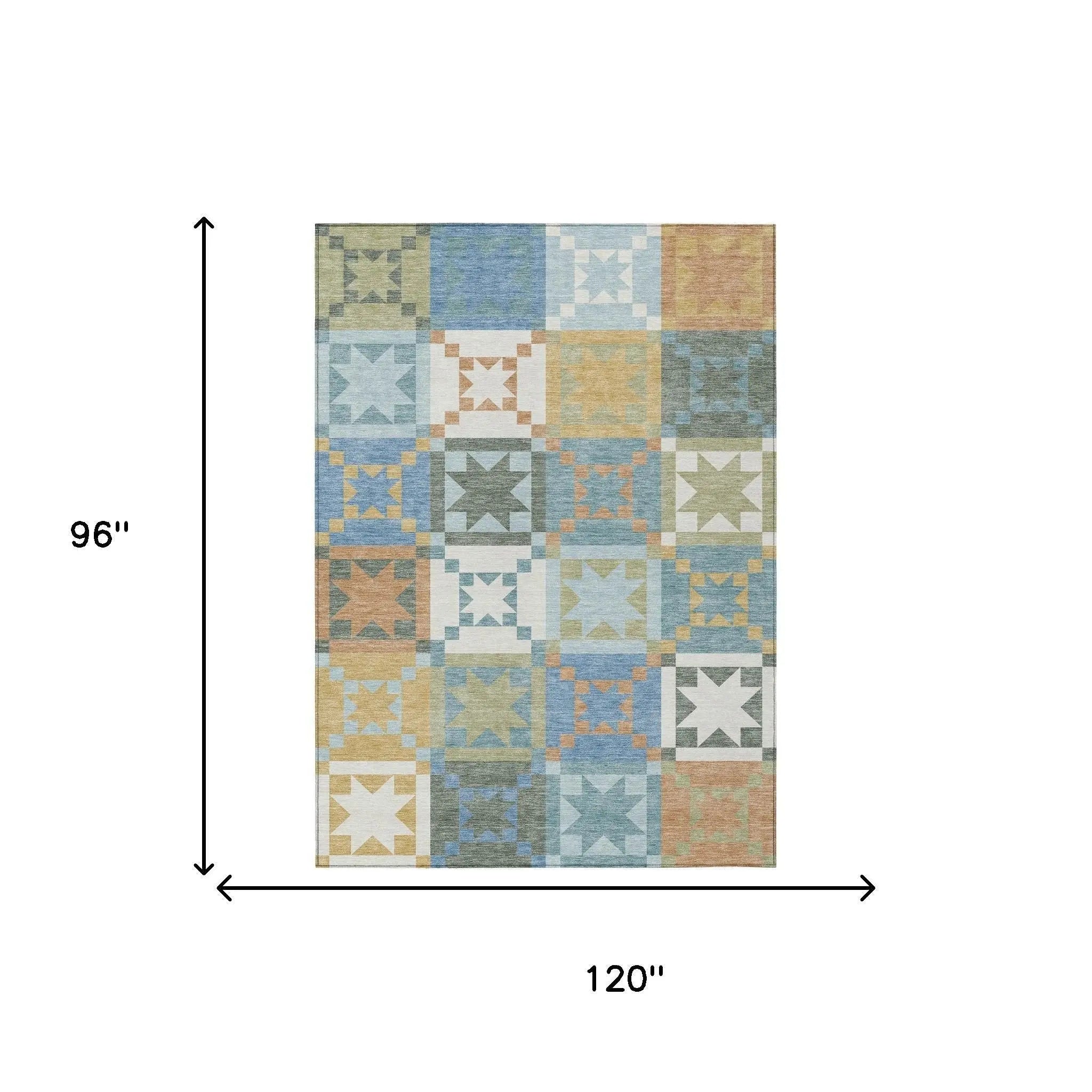 8' X 10' Blue And Green Patchwork Washable Indoor Outdoor Area Rug Homeroots Outdoor