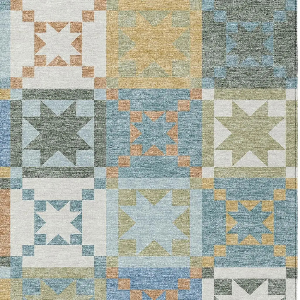 8' X 10' Blue And Green Patchwork Washable Indoor Outdoor Area Rug Homeroots Outdoor
