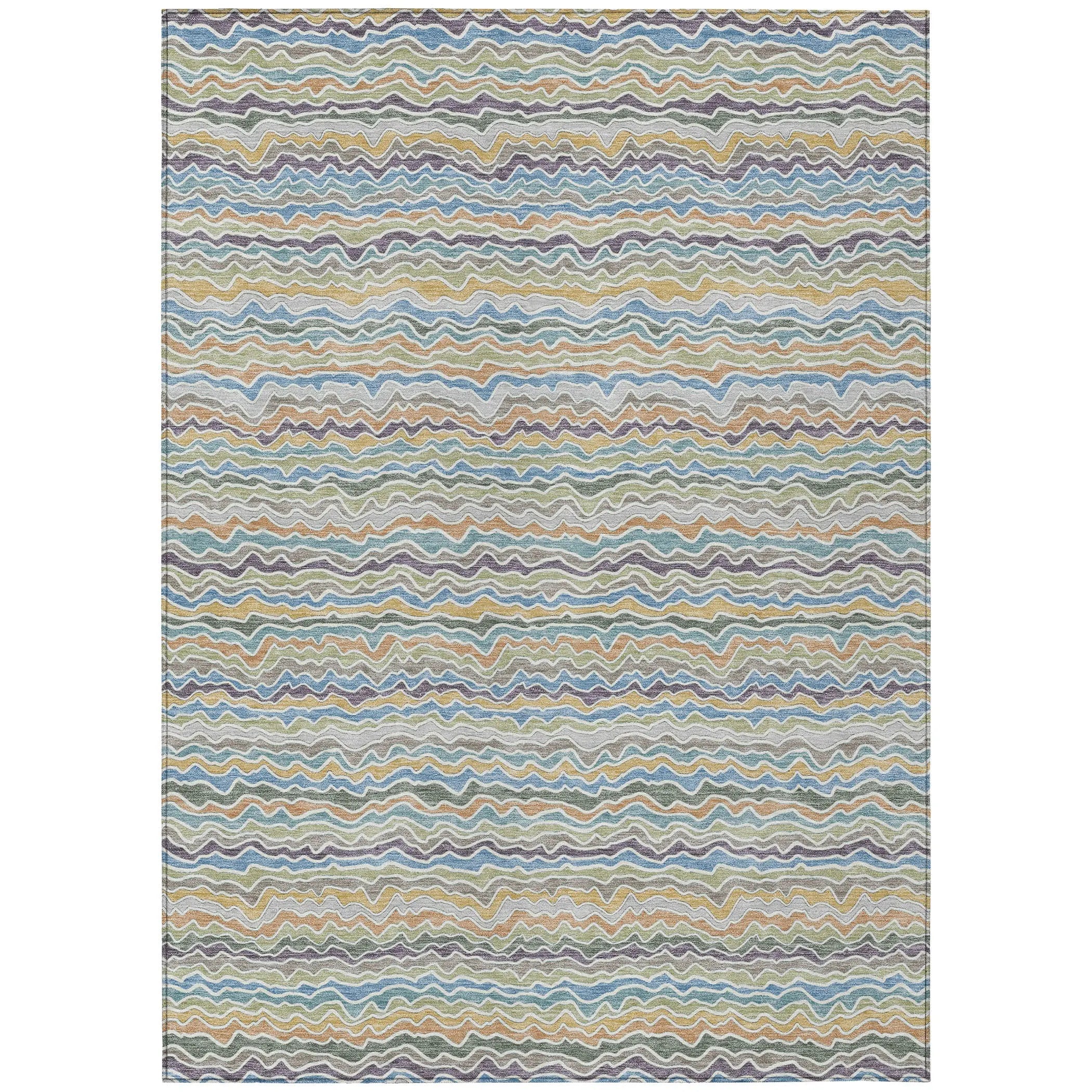 8' X 10' Blue And Green Striped Washable Indoor Outdoor Area Rug Homeroots Outdoor
