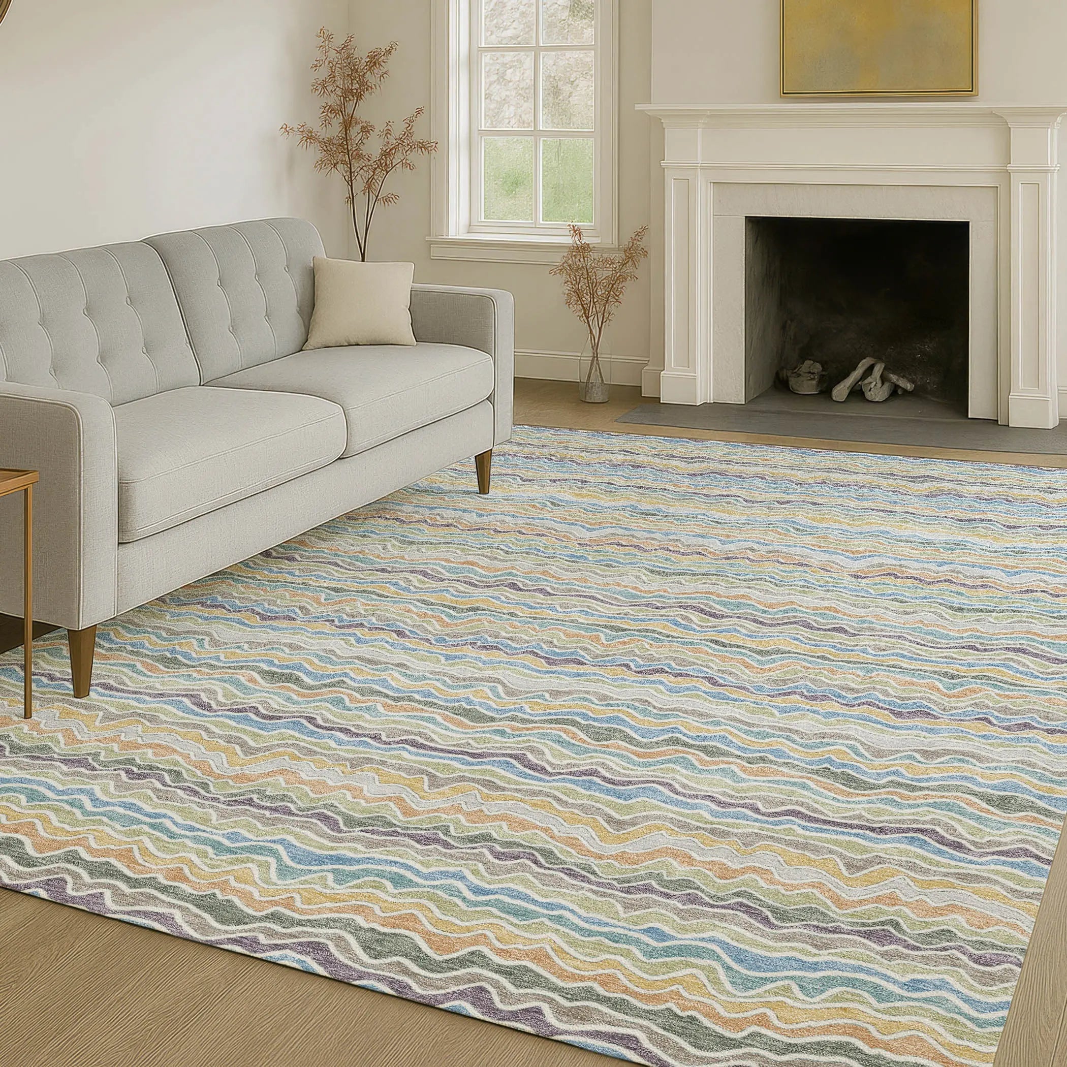 8' X 10' Blue And Green Striped Washable Indoor Outdoor Area Rug Homeroots Outdoor
