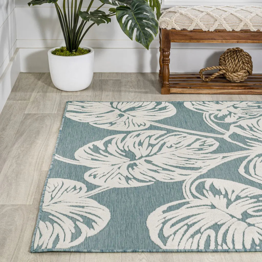 8' X 10' Blue And Ivory Floral Indoor Outdoor Area Rug - GreatEagleInc