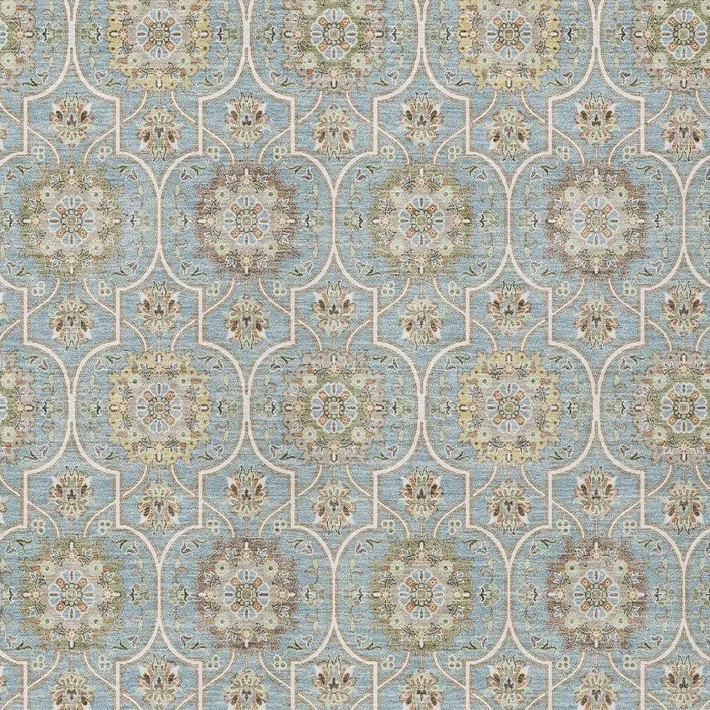 8' X 10' Blue And Ivory Floral Medallion Washable Indoor Outdoor Area Rug Homeroots Outdoor