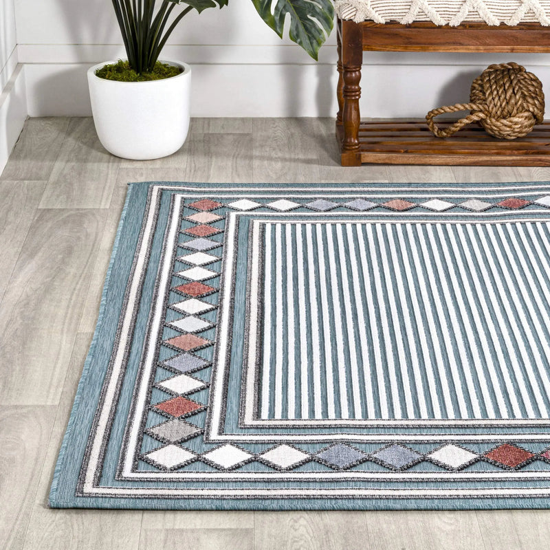 8' X 10' Blue And Ivory Geometric Indoor Outdoor Area Rug Homeroots Outdoor