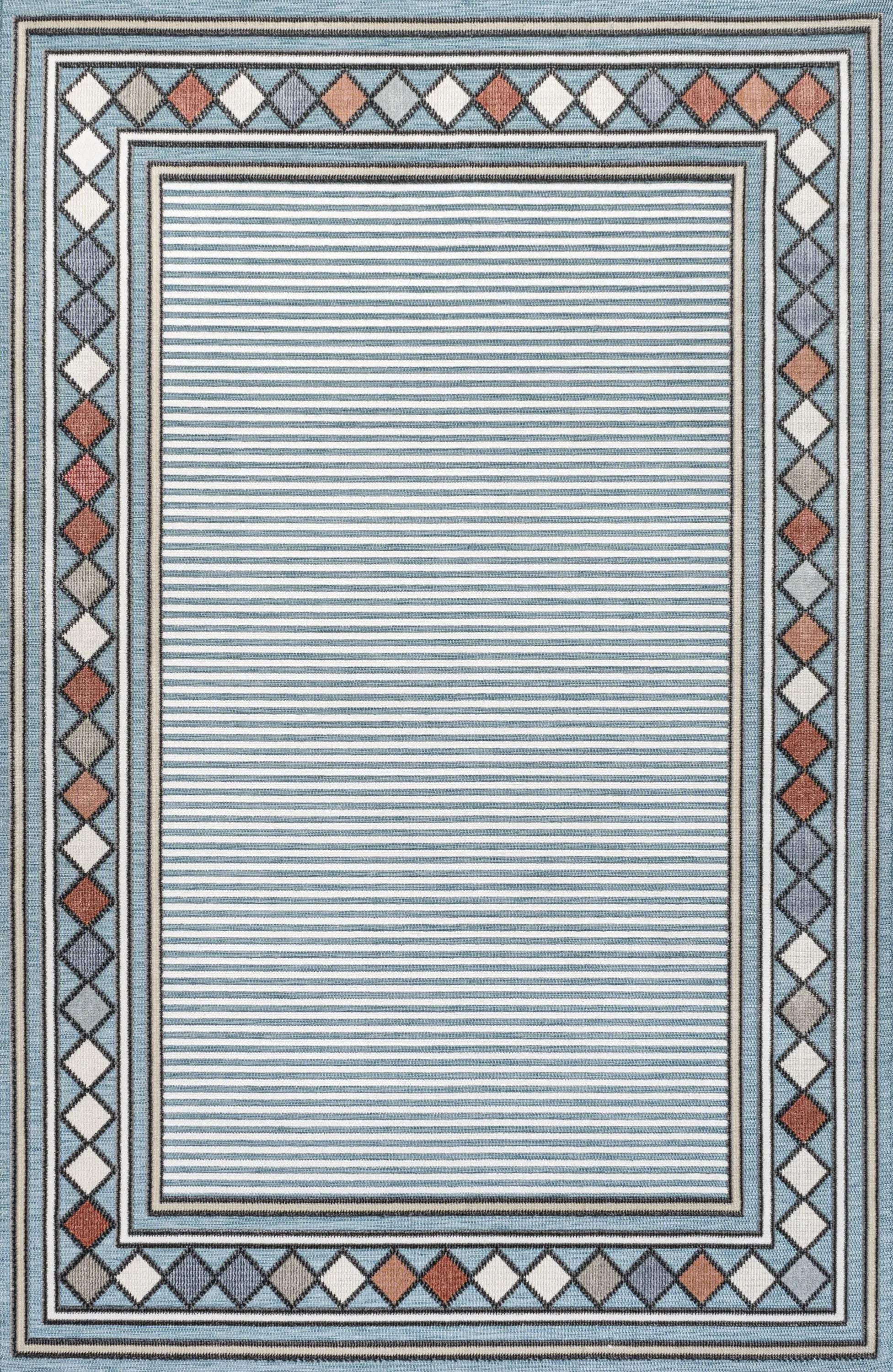 8' X 10' Blue And Ivory Geometric Indoor Outdoor Area Rug Homeroots Outdoor
