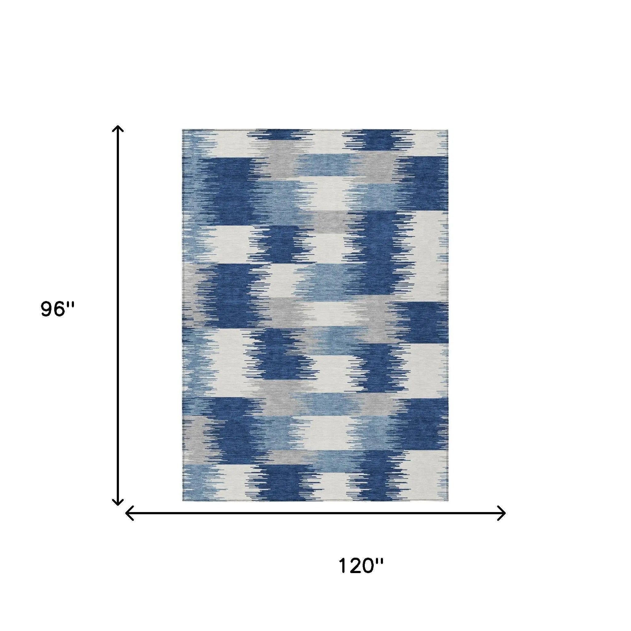 8' X 10' Blue And Ivory Geometric Washable Indoor Outdoor Area Rug Homeroots Outdoor