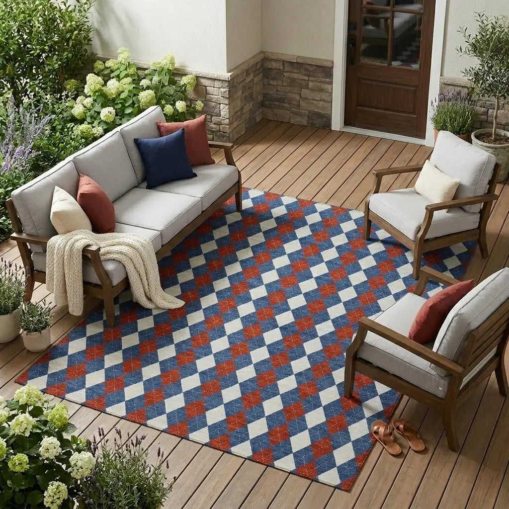 8' X 10' Blue And Ivory Geometric Washable Indoor Outdoor Area Rug Homeroots Outdoor